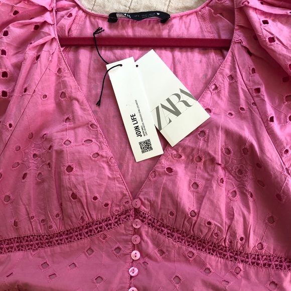 Zara pink tiered eyelet maxi dress NWOT lined open embroidery buttons v neckline - Picture 8 of 9